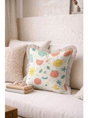 Hanna Home Saçaklı Saçaklı Kırlent Kırlent Kılıfı Sevimli Çiçekli Dekoratif Yastık Kılıfı Salon Koltuk Yastığı 43X43 cm