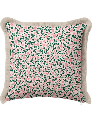 Hanna Home Saçaklı Kırlent Kılıfı Botanik Floral Desenli Kırlent Kılıfı Yatak Odası Dekoru 43X43 cm
