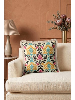 Hanna Home Saçaklı Kırlent Kılıfı Klasik Armür Desenli Yastık Kılıfı Koltuk Takımı Aksesuarı 43X43 cm