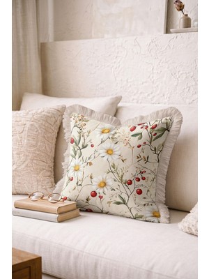 Hanna Home Saçaklı Saçaklı Kırlent Kırlent Kılıfı Çiçekli Dekoratif Yastık Kılıfı Salon Koltuk Yastığı 43X43 cm