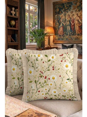 Hanna Home Dekoratif Yastık Kılıfı Tropikal Çiçek Desenli Ev Dekorasyonu Saçaklı Kırlent Kılıfı 43X43 cm