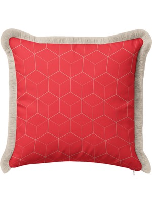 Hanna Home Saçaklı Kırlent Kılıfı Kırlent Kılıfı Kırmızı Geometrik Desenli Kırlent Kılıfı Salon Koltuk Yastığı 43X43 cm