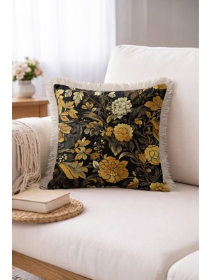 Hanna Home Saçaklı Kırlent Kılıfı Çiçek Desenli Saçaklı Kırlent Yatak Odası Dekoru 43X43 cm