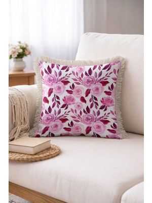 Hanna Home Dekoratif Yastık Kılıfı Dekoratif Güllü Yastık Kılıfı Yatak Odası Dekoru 43X43 cm