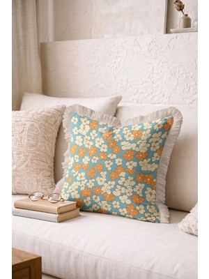 Hanna Home Saçaklı Saçaklı Kırlent Botanik Floral Desenli Dekoratif Yastık Kılıfı Kanepe Dekorasyonu 43X43 cm