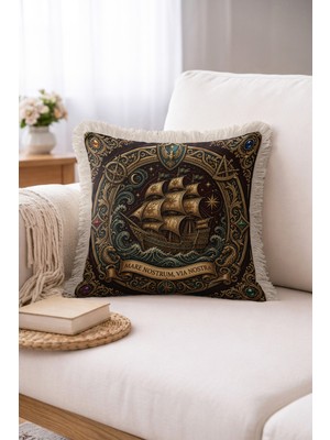 Hanna Home Saçaklı Kırlent Kılıfı Kahverengi Dekoratif Kırlent Kılıfı Oturma Odası Kırlenti 43X43 cm