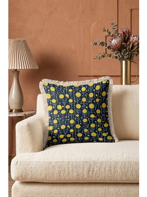 Hanna Home Dekoratif Yastık Kılıfı Çiçek Desenli Saçaklı Kırlent Koltuk Takımı Aksesuarı 43X43 cm