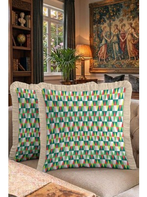 Hanna Home Saçaklı Yastık Kılıfı Soyut Geometrik Dekoratif Yastık Kılıfı Yatak Odası Dekoru 43X43 cm