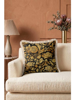 Hanna Home Saçaklı Kırlent Kılıfı Tropikal Çiçek Desenli Yastık Kılıfı Kanepe Dekorasyonu 43X43 cm