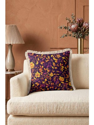 Hanna Home Saçaklı Saçaklı Kırlent Çiçek Desenli Dekoratif Kırlent Kılıfı Yatak Odası Dekoru 43X43 cm