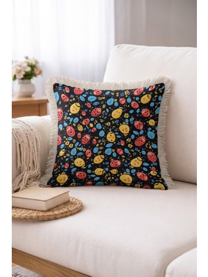 Hanna Home Saçaklı Yastık Kılıfı Kırlent Kılıfı Hayvan Desenli Dekoratif Kırlent Kılıfı Salon Koltuk Yastığı 43X43 cm