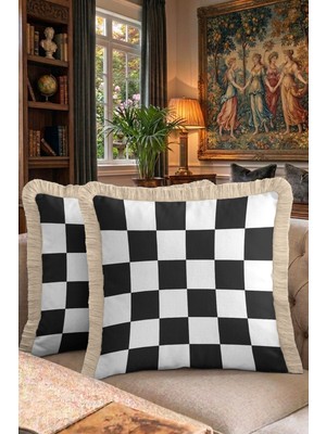 Hanna Home Geometrik Desenli Saçaklı Kırlent Kılıfı Saçaklı Kırlent Salon Koltuk Yastığı 43X43 cm