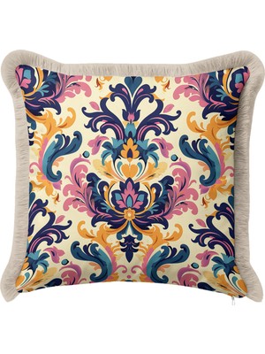 Hanna Home Saçaklı Kırlent Kılıfı Çiçek Desenli Saçaklı Kırlent Koltuk Takımı Aksesuarı 43X43 cm