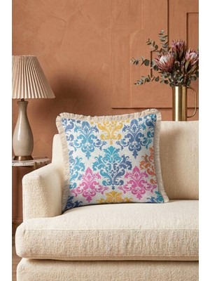 Hanna Home Soyut Geometrik Dekoratif Yastık Kılıfı Saçaklı Kırlent Ev Dekorasyonu 43X43 cm