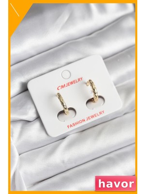 Havor Zirkon Taşlı Kadın Küpe 14K Altın Kaplama
