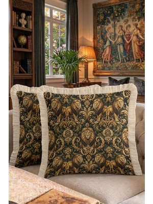 Hanna Home Kırlent Kılıfı Aslan Figürlü Hayvan Desenli Saçaklı Kırlent Kılıfı Saçaklı Kırlent Yatak Odası Dekoru 43X43 cm