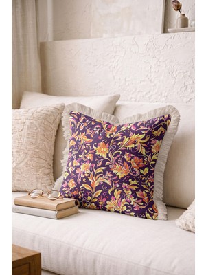 Hanna Home Çiçek Desenli Dekoratif Kırlent Kılıfı Yastık Kılıfı Yatak Odası Dekoru 43X43 cm