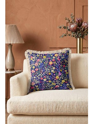 Hanna Home Saçaklı Kırlent Kılıfı Botanik Floral Desenli Yastık Kılıfı Ev Dekorasyonu 43X43 cm
