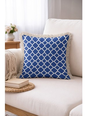 Hanna Home Kırlent Kılıfı Mavi Beyaz Geometrik Dekoratif Yastık Kılıfı Yastık Kılıfı Koltuk Takımı Aksesuarı 43X43 cm