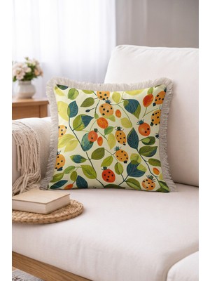 Hanna Home Saçaklı Saçaklı Kırlent Çiçek Desenli Dekoratif Yastık Kılıfı Yatak Odası Dekoru 43X43 cm