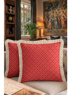 Hanna Home Bordo Kırmızı Geometrik Desenli Kırmızı Dekoratif Yastık Kılıfı Kırlent Kılıfı Ev Dekorasyonu 43X43 cm