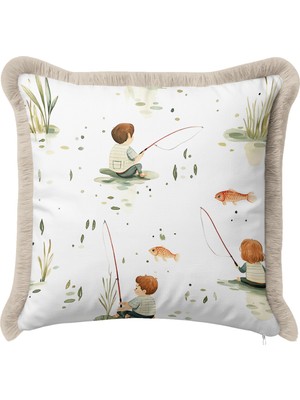 Hanna Home Saçaklı Kırlent Kılıfı Sarı Kırlent Kılıfı Kırlent Kılıfı Ev Dekorasyonu 43X43 cm