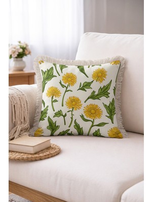 Hanna Home Saçaklı Kırlent Kılıfı Tropikal Çiçek Desenli Ev Dekorasyonu Saçaklı Saçaklı Kırlent 43X43 cm