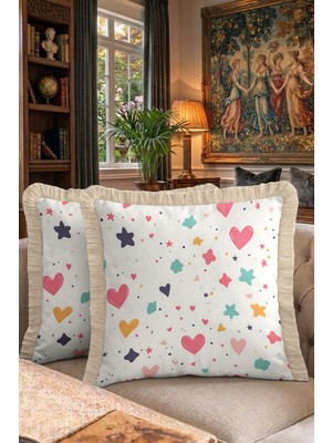 Hanna Home Saçaklı Yastık Kılıfı Dekoratif Çiçekli Dekoratif Kırlent Kılıfı Ev Dekorasyonu 43X43 cm