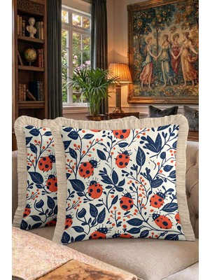 Hanna Home Saçaklı Saçaklı Kırlent Botanik Floral Desenli Dekoratif Kırlent Kılıfı Koltuk Takımı Aksesuarı 43X43 cm