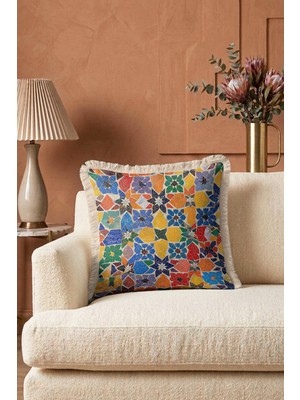 Hanna Home Dekoratif Yastık Kılıfı Geometrik Desenli Yastık Kılıfı Oturma Odası Kırlenti 43X43 cm