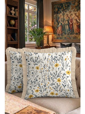 Hanna Home Dekoratif Kırlent Kılıfı Botanik Floral Desenli Yastık Kılıfı Salon Koltuk Yastığı 43X43 cm
