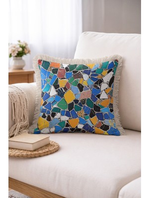 Hanna Home Saçaklı Kırlent Kılıfı Modern Geometrik Desenli Salon Koltuk Yastığı Saçaklı Saçaklı Kırlent 43X43 cm