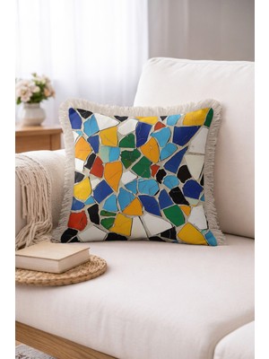 Hanna Home Dekoratif Yastık Kılıfı Modern Geometrik Desenli Yatak Odası Dekoru Saçaklı Saçaklı Kırlent 43X43 cm