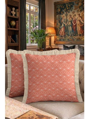 Hanna Home Dekoratif Yastık Kılıfı Geometrik Desenli Turuncu Saçaklı Kırlent Ev Dekorasyonu 43X43 cm