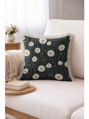 Hanna Home Dekoratif Kırlent Kılıfı Botanik Floral Desenli Oturma Odası Kırlenti Saçaklı Saçaklı Kırlent 43X43 cm
