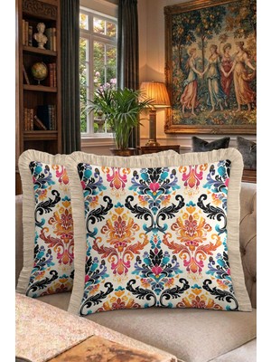 Hanna Home Dekoratif Kırlent Kılıfı Geometrik Salon Koltuk Yastığı Saçaklı Yastık Kılıfı 43X43 cm