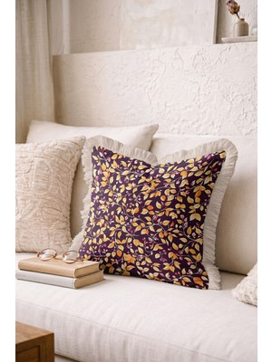 Hanna Home Dekoratif Kırlent Kılıfı Tropikal Çiçek Desenli Saçaklı Kırlent Yatak Odası Dekoru 43X43 cm