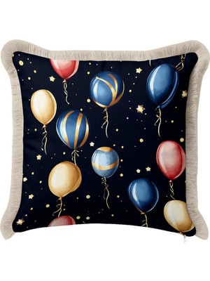 Hanna Home Saçaklı Kırlent Kılıfı Kırlent Kılıfı Renkli Balon Desenli Dekoratif Kırlent Kılıfı Kanepe Dekorasyonu 43X43 cm