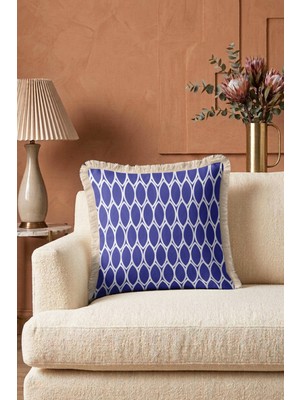 Hanna Home Saçaklı Kırlent Kılıfı Geometrik Desenli Mor Dekoratif Yastık Kılıfı Yatak Odası Dekoru 43X43 cm