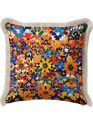 Hanna Home Saçaklı Kırlent Kılıfı Modern Geometrik Desenli Kırlent Kılıfı Oturma Odası Kırlenti 43X43 cm