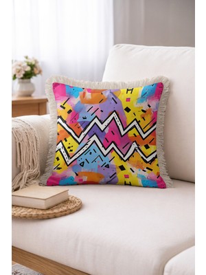 Hanna Home Saçaklı Yastık Kılıfı Soyut Geometrik Dekoratif Yastık Kılıfı Salon Koltuk Yastığı 43X43 cm