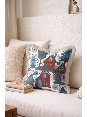 Hanna Home Kırlent Kılıfı Çiçekli Saçaklı Kırlent Kılıfı Kırlent Kılıfı Oturma Odası Kırlenti 43X43 cm