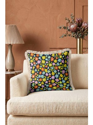Hanna Home Dekoratif Kırlent Kılıfı Tropikal Çiçek Desenli Kırlent Kılıfı Koltuk Takımı Aksesuarı 43X43 cm