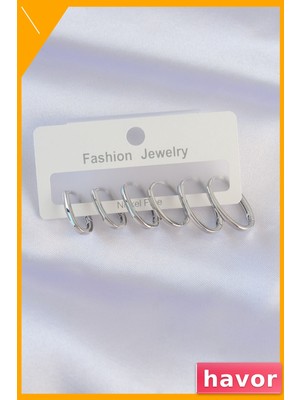 Havor Pirinç Malzemeden Oval Küpe Çifti Ince Tasarım