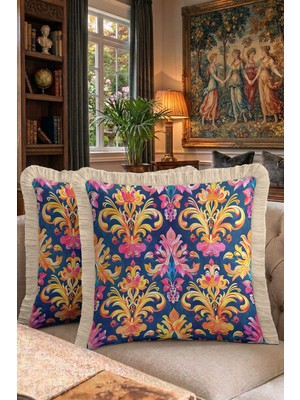Hanna Home Tropikal Çiçek Desenli Saçaklı Kırlent Kılıfı Yastık Kılıfı Koltuk Takımı Aksesuarı 43X43 cm
