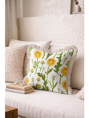 Hanna Home Saçaklı Yastık Kılıfı Botanik Floral Desenli Kırlent Kılıfı Oturma Odası Kırlenti 43X43 cm