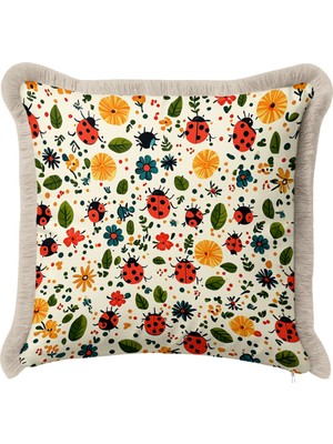 Hanna Home Saçaklı Kırlent Kılıfı Tropikal Çiçek Desenli Ev Dekorasyonu Saçaklı Yastık Kılıfı 43X43 cm