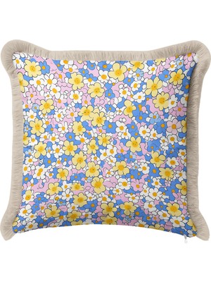 Hanna Home Dekoratif Yastık Kılıfı Çiçek Desenli Yatak Odası Dekoru Saçaklı Yastık Kılıfı 43X43 cm