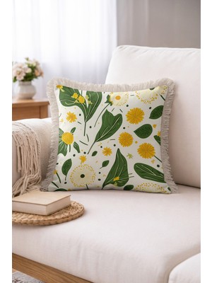 Hanna Home Çiçek Desenli Dekoratif Yastık Kılıfı Saçaklı Kırlent Yatak Odası Dekoru 43X43 cm