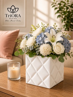 Triora Design Pofuk Kare Dekoratif Saksı – 17,5 x 17,5 cm x 14,5 cm | 2,8 Litre | Modern 3D Baskı Tasarım Saksı